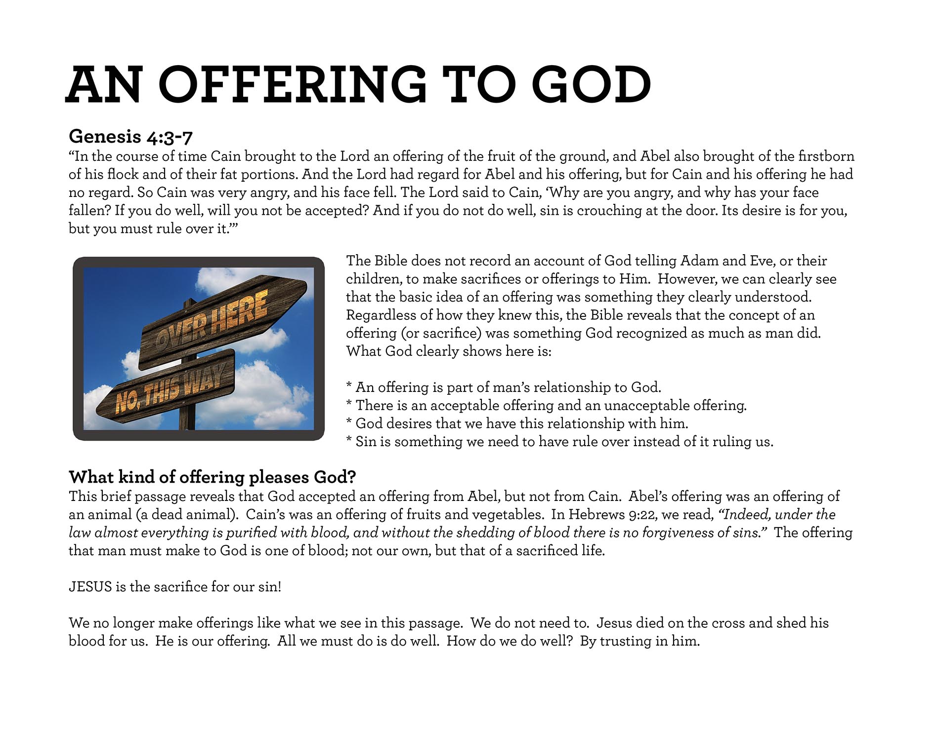 AN OFFERING TO GOD Genesis 4:3-7